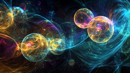 Poster - Pulsing Light Orbs in a Digital Ocean of Abstract Colors and Patterns