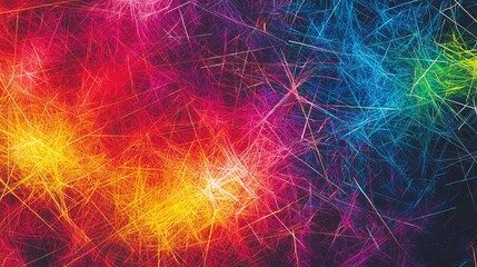 Poster - Chaotic Pattern of Radiating Lines in Bright Colors and Abstract Design