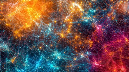 Poster - Chaotic Radiating Lines Crossing in Colorful Abstract Pattern
