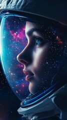 Wall Mural - female astronaut exploring the universe with spacesuit and helmet