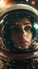 Wall Mural - female astronaut exploring the universe wearing spacesuit and helmet
