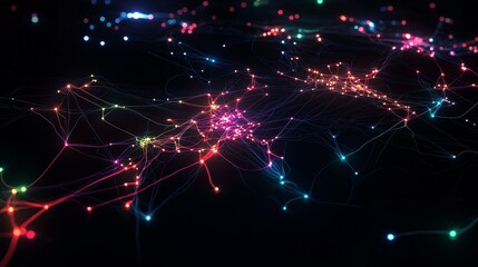 Poster - Stylish Digital Map Vector Graphics Featuring Colorful Connections and Nodes