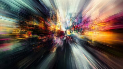 Poster - Abstract Motion Blurred Urban Surroundings with Digital Structures in Focus