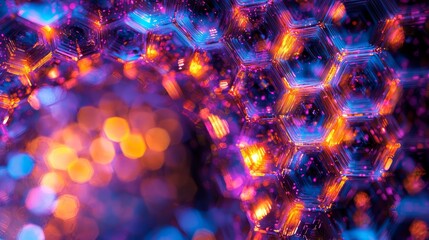 Poster - Vivid Hexagonal Patterns Illuminated with Dynamic Colorful Light Effects