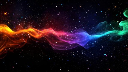 Poster - Colorful Waves of Light Sparks Illuminating the Dark Space Background