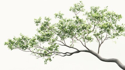 Lush green tree branch isolated on white; nature backdrop