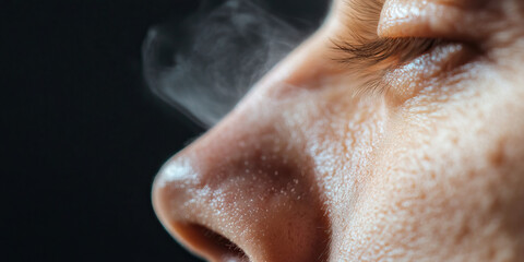Poster - Close-up of Human Nose and Eye with Vapor