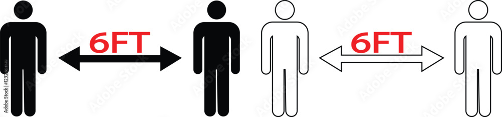 6ft Distance Line Sign Social distancing icon set .Keep distance sign. epidemic protective ...