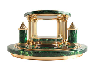 Aufkleber - A luxurious display stand crafted from green marble and gold features ornate columns and a circular platform ideal for showcasing precious items.