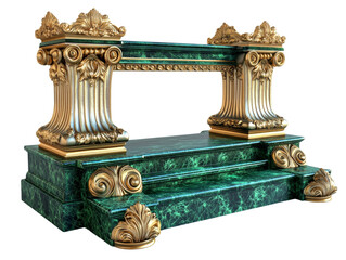 Poster - An ornate green marble pedestal with gold accents and columns, featuring a stepped base and classical design elements.