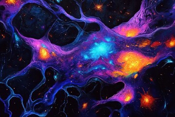 Wall Mural - Vibrant Cosmic Nebula with Bright Colors and Interstellar Clouds in Deep Space