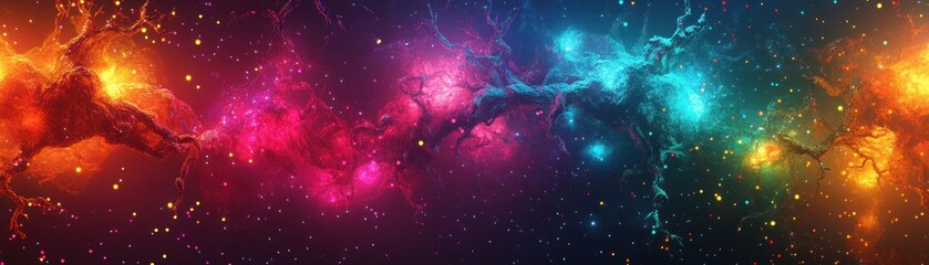 Wall Mural - Vibrant Cosmic Nebula with Colorful Gas Clouds and Stars in Deep Space, Capturing the Mysteries and Beauty of the Universe