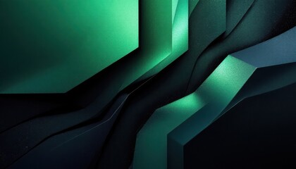 Poster - Abstract geometric green and black 3d shapes with light and shadow