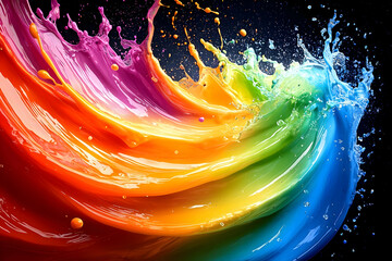 Poster - Rainbow paint splash swirl, black background