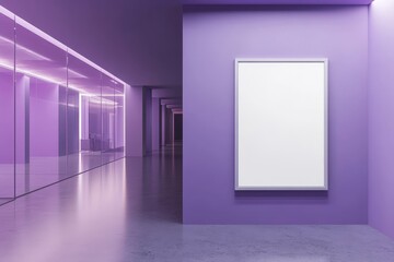 Wall Mural - Purple hallway with blank poster mockup.