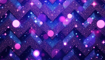 Glittering pink and blue zigzag pattern with sparkling bokeh