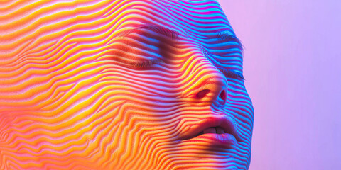 Poster - Human Face with Superimposed Wavy Line Pattern