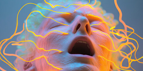 Poster - Human Face with Illuminated Lines