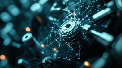 Poster - Futuristic Technology Background with Mechanical Parts and Connections