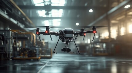 Aufkleber - Drone in Industrial Warehouse with Modern Technology and Equipment