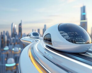 Poster - A futuristic city with high-tech transportation systems.