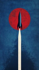 Wall Mural - rocket soaring skyward, trailing white plume against azure sky, distant red planet signaling interpl