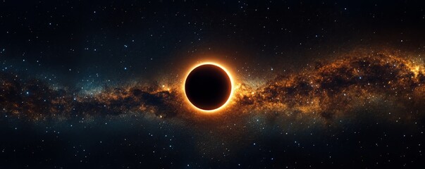 Wall Mural - total solar eclipse creating a spectacular ring of fire with the milky way galaxy shining in the bac