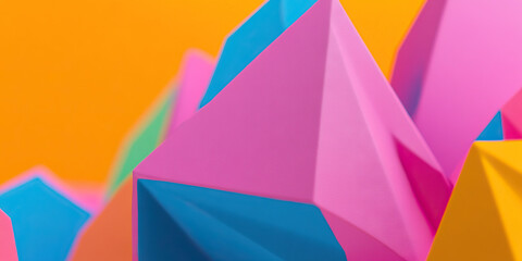 Poster - Abstract Composition of Pink, Blue, and Orange Geometric Shapes