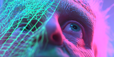 Poster - Close-up of Face Partially Obscured by Green Network