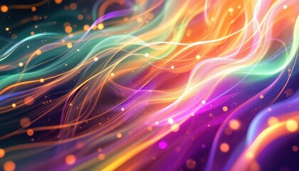 Poster - Vibrant waves of colorful light with glittering particle overlay