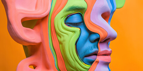 Poster - Abstract Multicolored Face Sculpture