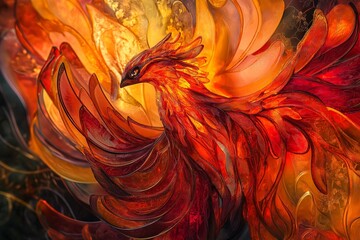 Poster - A phoenix rising from flames, with vibrant reds, oranges, and golds