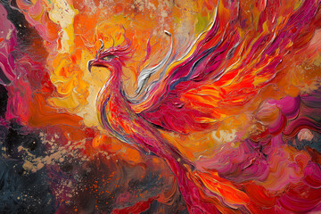 Aufkleber - A phoenix rising from flames, with vibrant reds, oranges, and golds