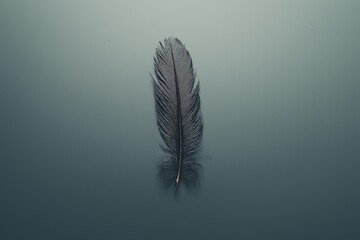 Aufkleber - A single feather floating on a soft gray background