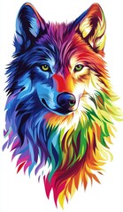  Colorful Wolf Portrait Illustration With Symmetrical Split Design And Dynamic Fur Texture
