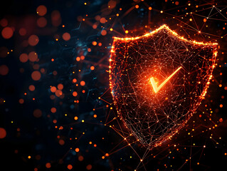 Poster - Secure digital shield glowing, network background