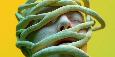 Poster - Human Face Entwined with Pale Green Organic Tendrils