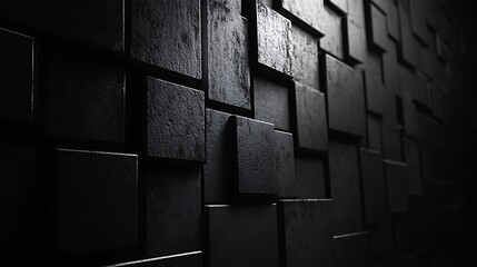 Poster - Abstract Dark Cubes Wall: A 3D Render of Textured Blocks