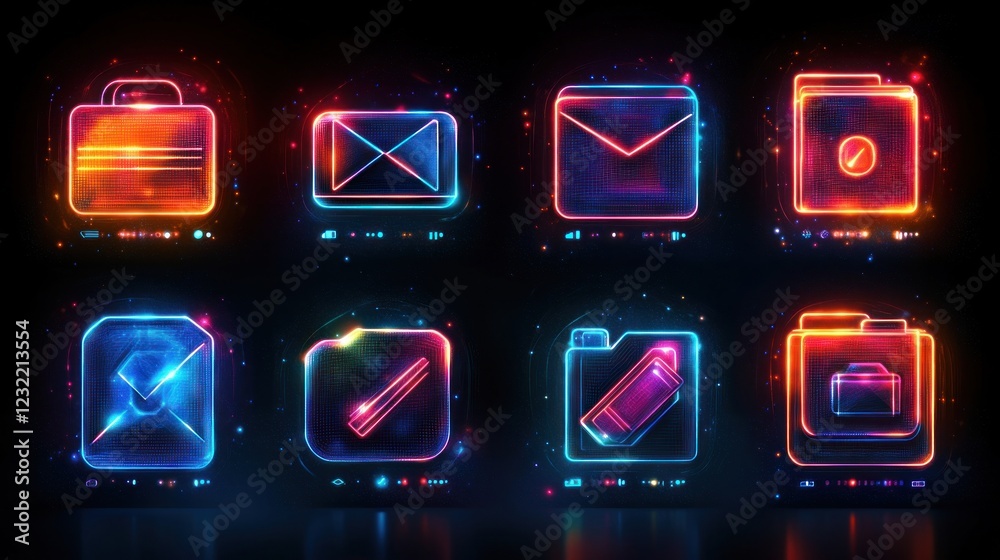 Computer Interface Labels Like File A collection of modern outline icons for digital interfaces ...