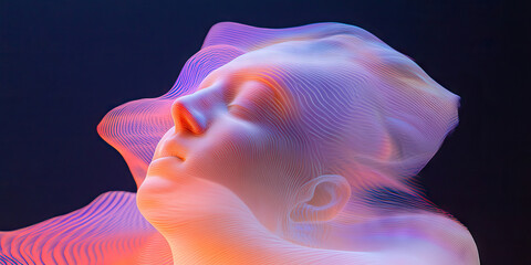 Poster - abstract digital artwork: stylized human head with layered translucent form