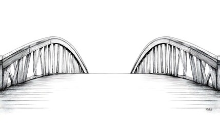 a symbolic illustration of two bridges meeting in the middle, representing connection and unity, set