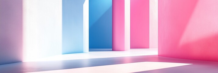 Poster - Pastel colored abstract architectural space bathed in sunlight Minimalist design with smooth curves and soft hues