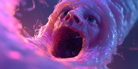 Poster - Digital Render of Face Emerging from Textured Substance