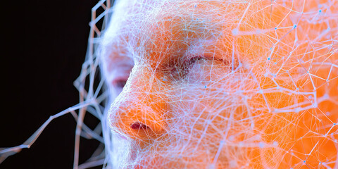 Poster - Human Face Partially Covered by Network Web