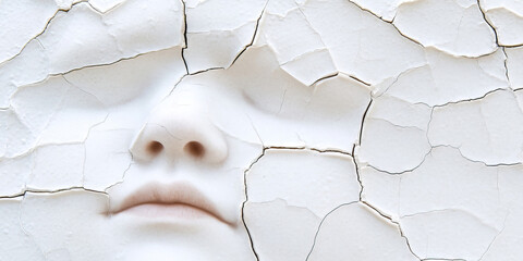 Poster - Cracked White Surface Partially Obscuring a Face