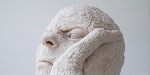 Poster - Off-White Textured Sculpture of a Head and Hands
