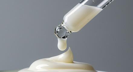 Poster - Cream drop from syringe. Cream falling from syringe. Cream with syringe