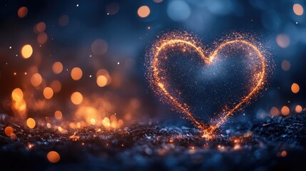 Poster - A soft, glittering heart-shaped pattern against a dark background, with small, twinkling lights adding a magical touch.