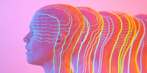 Poster - Overlapping Translucent Heads with Linear Patterns