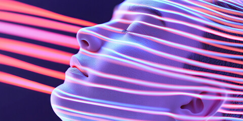 Poster - Human Face with Intersecting Neon Lines